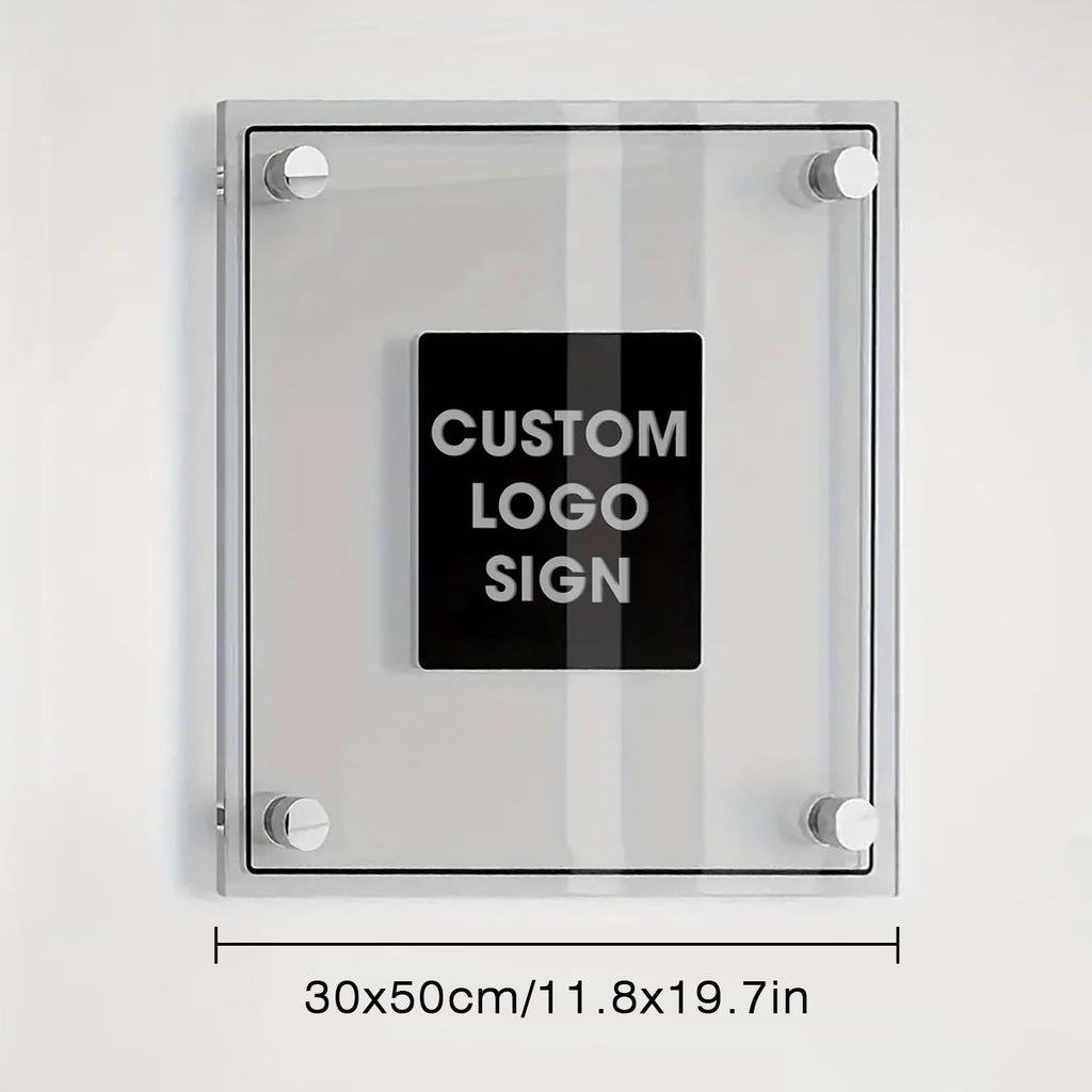 Custom Square Acrylic Business Logo Sign -Waterproof, Hardware -Floating Company Wall Plaque Decor, Personalized Acrylic Office Door Printed SignStorefront Branding